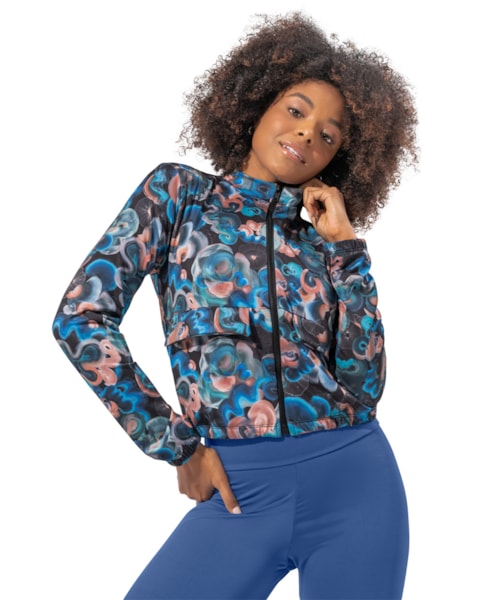 Jaqueta Fitness Estampada Feminina Cereja Rosa Zíper- TELHA