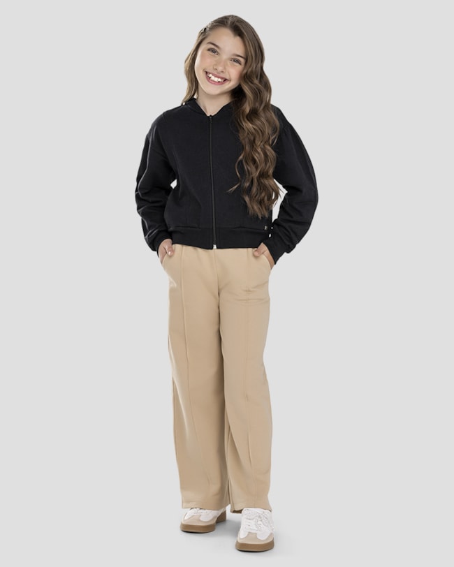 Jaqueta Infantil Menina em Moletom - Kely Kety - Preto-8aed459c-05fe-478b-b806-92856a699735