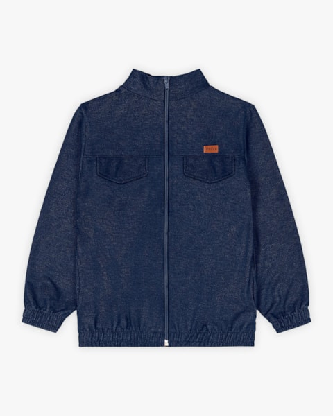 Jaqueta Infantil Menino com Bolso em Moletom Jeans - ReiRex - Azul