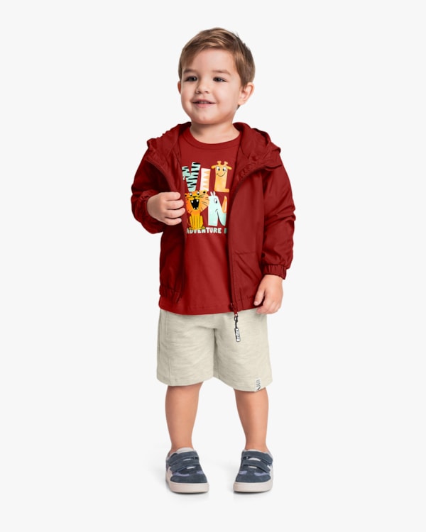 Jaqueta Infantil Menino Corta Vento com Capuz - ReiRex - Ferrugem