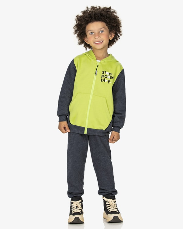 Jaqueta Infantil Menino em Moletom com Capuz ReiRex - Verde
