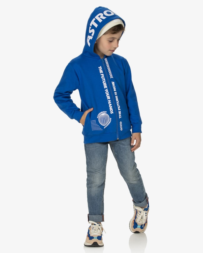 Jaqueta Infantil Menino em Moletom com Estampa ReiRex - Azul-75793bc2-da57-4285-b226-da3a11502b55