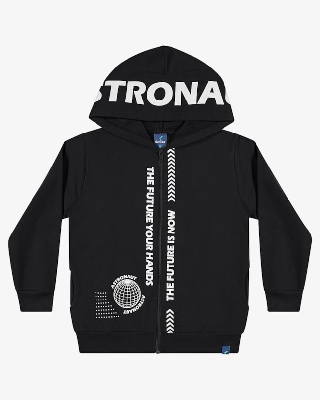 Jaqueta Infantil Menino em Moletom com Estampa ReiRex - Preto-19c53f1f-0f93-4d90-ba2d-080418253a4f