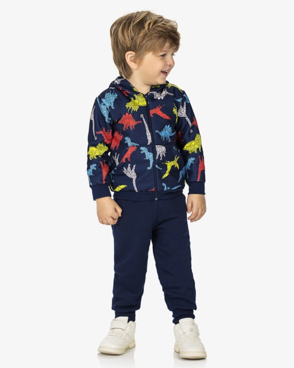 Jaqueta Infantil Menino em Moletom Estampado ReiRex -Azul