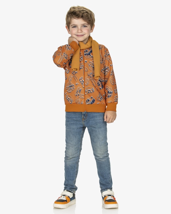 Jaqueta Infantil Menino Estampada em Moletom ReiRex - Amarelo