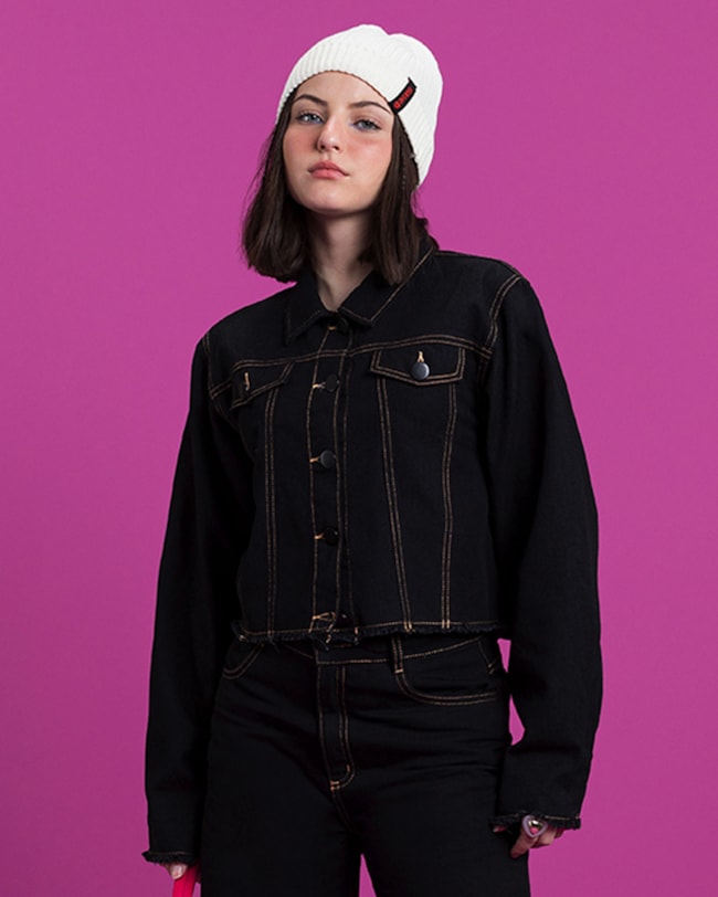 Jaqueta Jeans Juvenil Feminina Based Botões 18.PRETO-64e091ad-6cd0-4099-b075-1dc60a7cb166