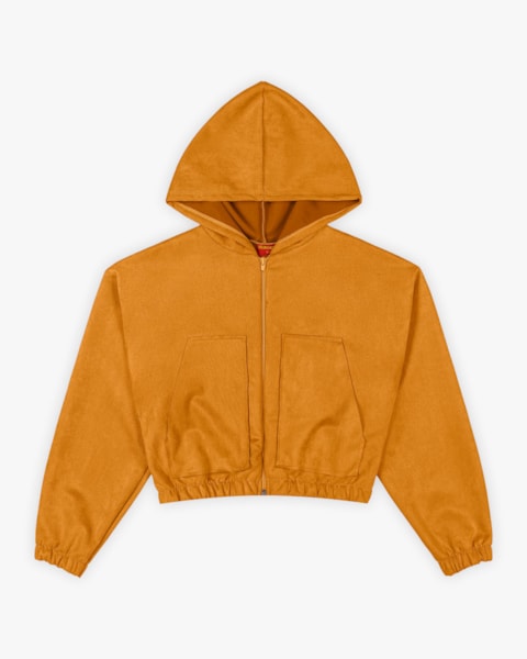 Jaqueta Juvenil Feminina Aveluda com Bolso e Capuz - BaseD - Camel