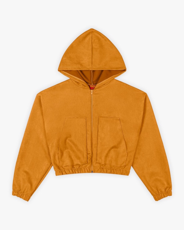 Jaqueta Juvenil Feminina Aveluda com Bolso e Capuz - BaseD - Camel