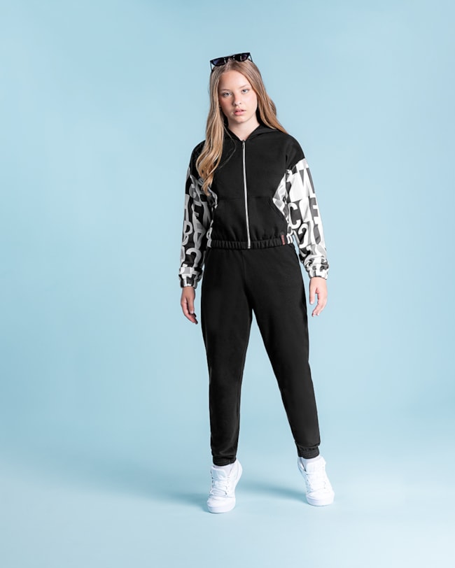 Jaqueta Juvenil Feminina com Recortes Estampado BaseD - Preto-6ce557dc-299a-453f-83e0-a4d23abcaa1d