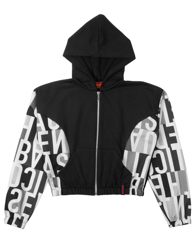 Jaqueta Juvenil Feminina com Recortes Estampado BaseD - Preto-8b14aa45-6277-453f-b985-d1d8ab94c169