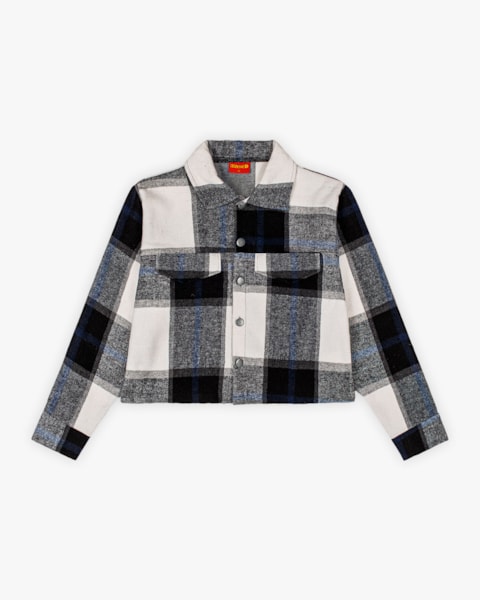 Jaqueta Juvenil Feminina em Flanela Xadrez com Botões - BaseD - Black