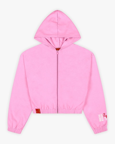 Jaqueta Juvenil Feminina em Moletom com Capuz - BaseD - Rosa