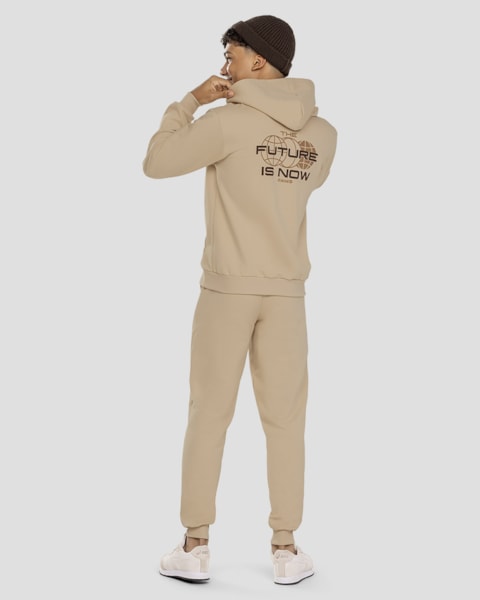 Jaqueta Juvenil Masculina em Moletom com Capuz - BaseD - Bege