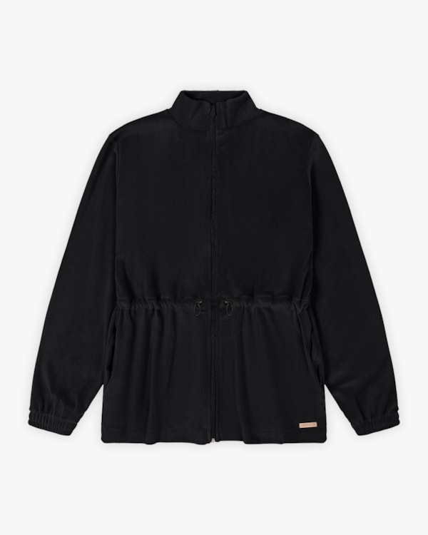 Jaqueta Parka Feminina em Pelo Aveludado - Cereja Rosa - Preto