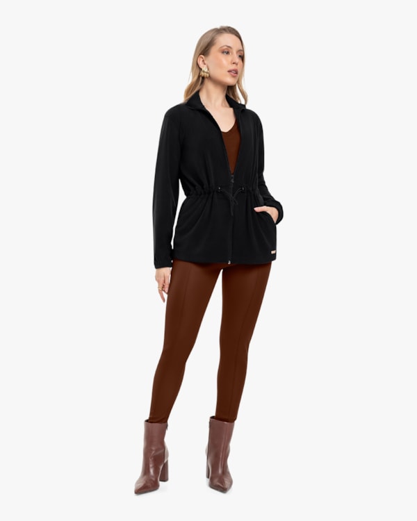 Jaqueta Parka Feminina em Pelo Aveludado - Cereja Rosa - Preto