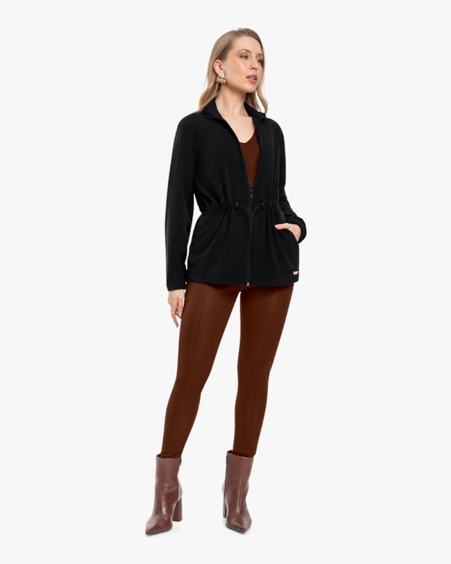 Jaqueta Parka Feminina em Pelo Aveludado - Cereja Rosa - Preto-8dd53dc7-be52-46d7-a7dc-704070009f13