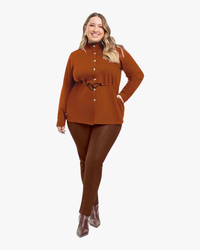 Jaqueta Parka Feminina Plus Size em Moletom - Cereja Rosa - Inca-62605e8d-e413-4029-a251-301891877f6b