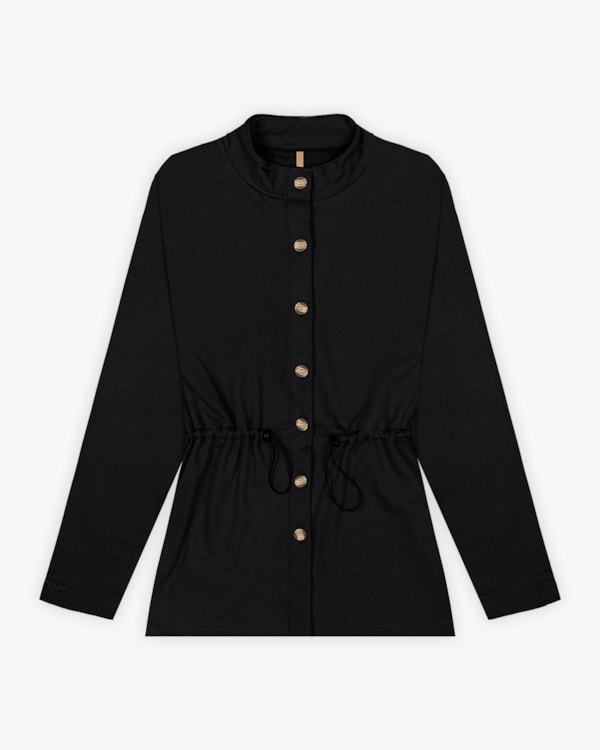 Jaqueta Parka Feminina Plus Size em Moletom - Cereja Rosa  - Preto