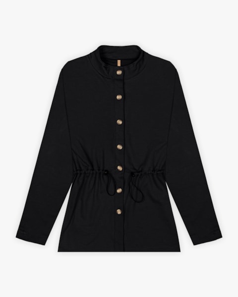 Jaqueta Parka Feminina Plus Size em Moletom - Cereja Rosa - Preto