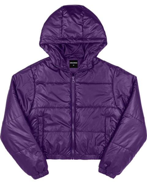 Jaqueta Puffer Feminina Cereja Rosa com Capuz