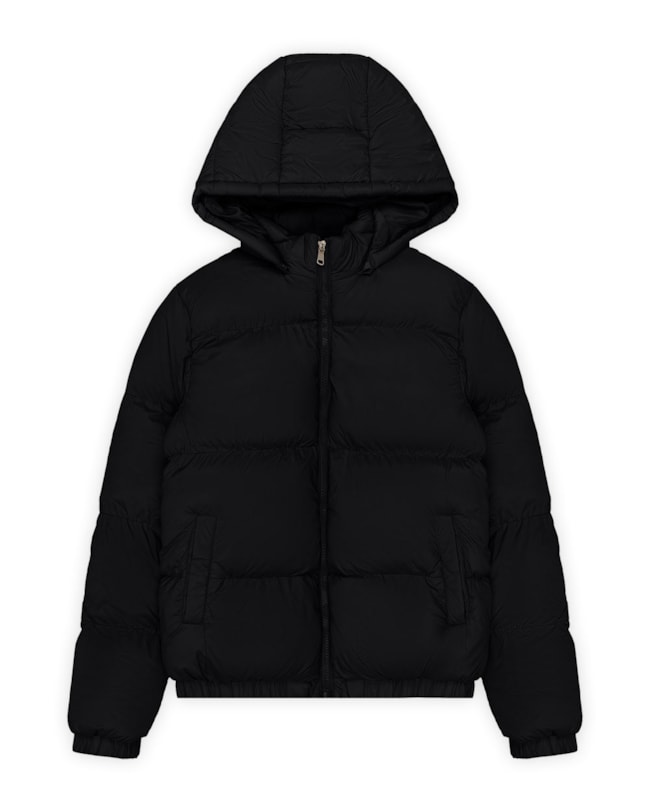 Jaqueta Puffer Feminina com Capuz Removível e Bolso - Cereja Rosa - Preto-f5964678-9778-47b3-915e-90973a87d300