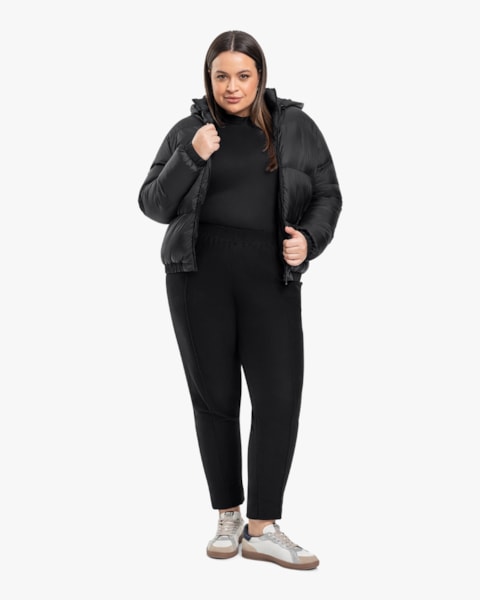 Jaqueta Puffer Feminina Plus Size com Capuz Removível - Cereja Rosa