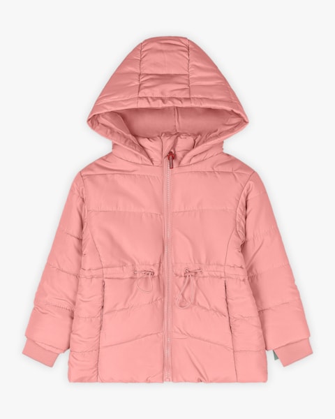 Jaqueta Puffer Infantil Menina com Capuz e Bolso - Kely Kety - Rosa