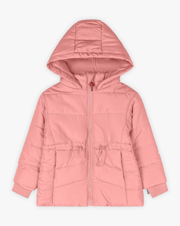 Jaqueta Puffer Infantil Menina com Capuz e Bolso - Kely Kety - Rosa