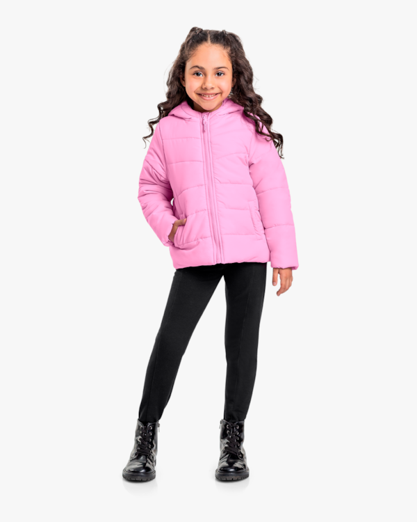 Jaqueta Puffer Infantil Menina com Capuz - Kely Kety - Rosa Buque