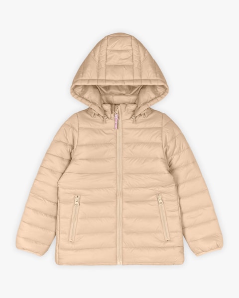 Jaqueta Puffer Infantil Menina com Capuz Removível - Kely Kety - Nude