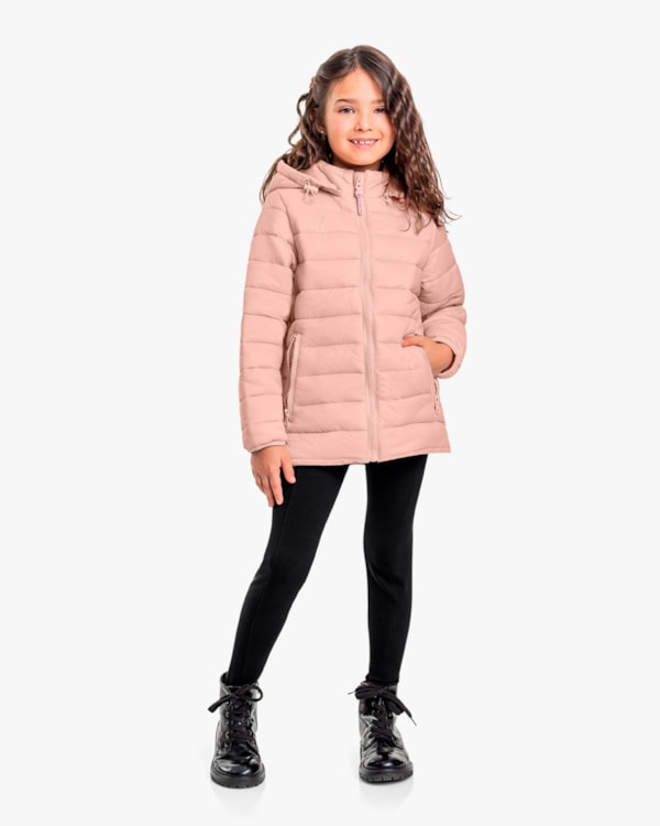 Jaqueta Puffer Infantil Menina com Capuz Removível - Kely Kety - Nude