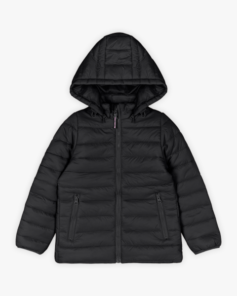 Jaqueta Puffer Infantil Menina com Capuz Removível - Kely Kety - Preto