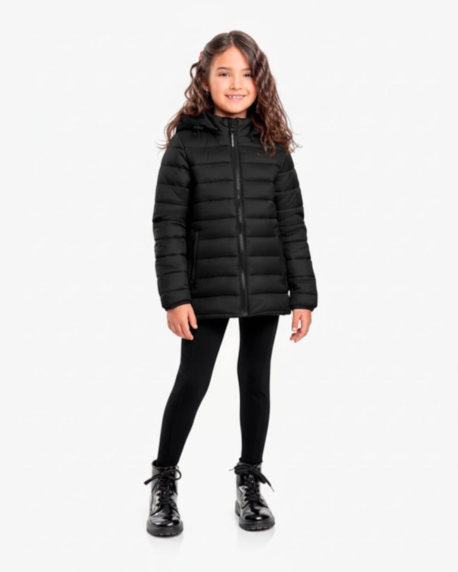 Jaqueta Puffer Infantil Menina com Capuz Removível - Kely Kety - Preto-2f830e2b-be28-4450-8406-c183a1105b5c