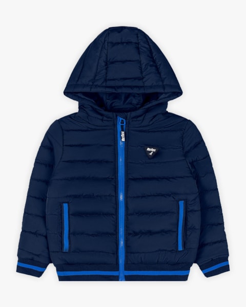 Jaqueta Puffer Infantil Menino com Capuz e Retilínea - ReiRex - Azul