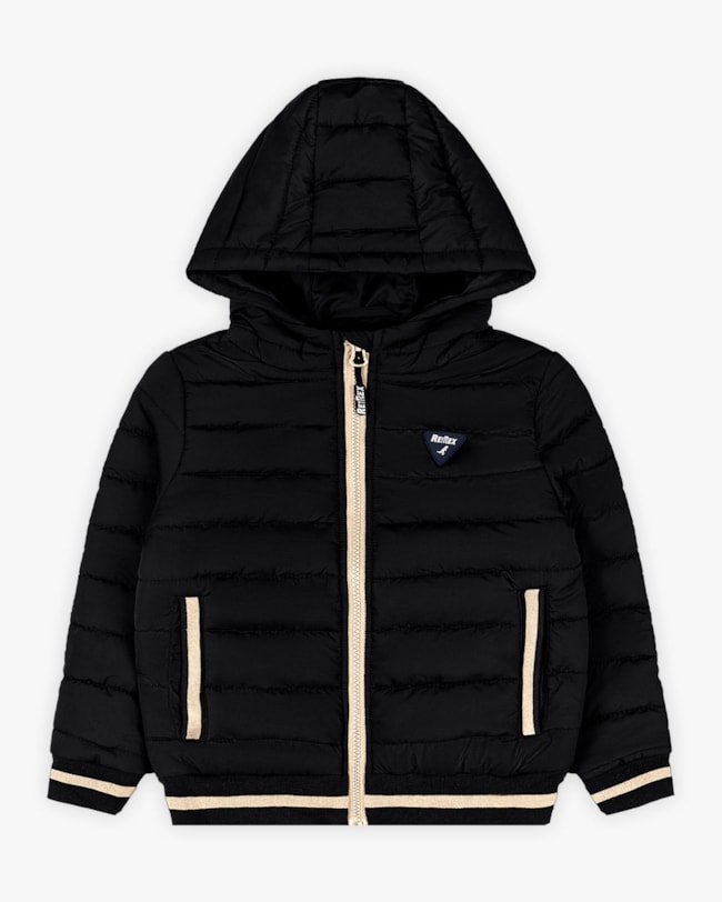 Jaqueta Puffer Infantil Menino com Capuz e Retilínea - ReiRex - Preto-ef85ea4f-a233-428b-85e6-8de212f8dd38