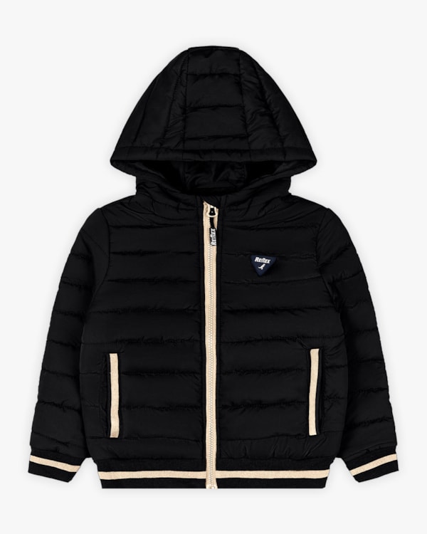 Jaqueta Puffer Infantil Menino com Capuz e Retilínea - ReiRex - Preto