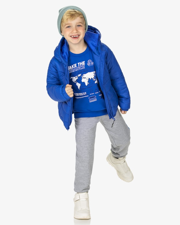 Jaqueta Puffer Infantil Menino com Capuz ReiRex - Azul