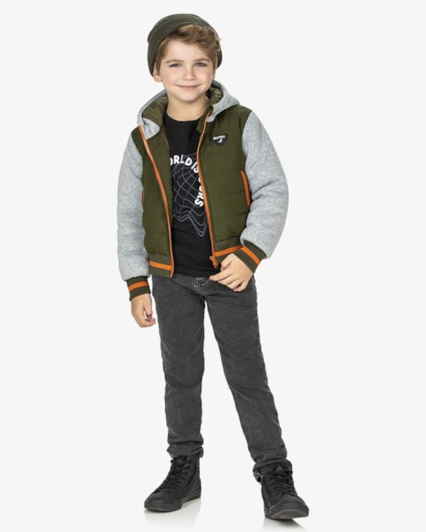 Jaqueta Puffer Infantil Menino com Capuz ReiRex- Oliveira