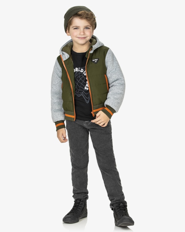 Jaqueta Puffer Infantil Menino com Capuz ReiRex- Oliveira