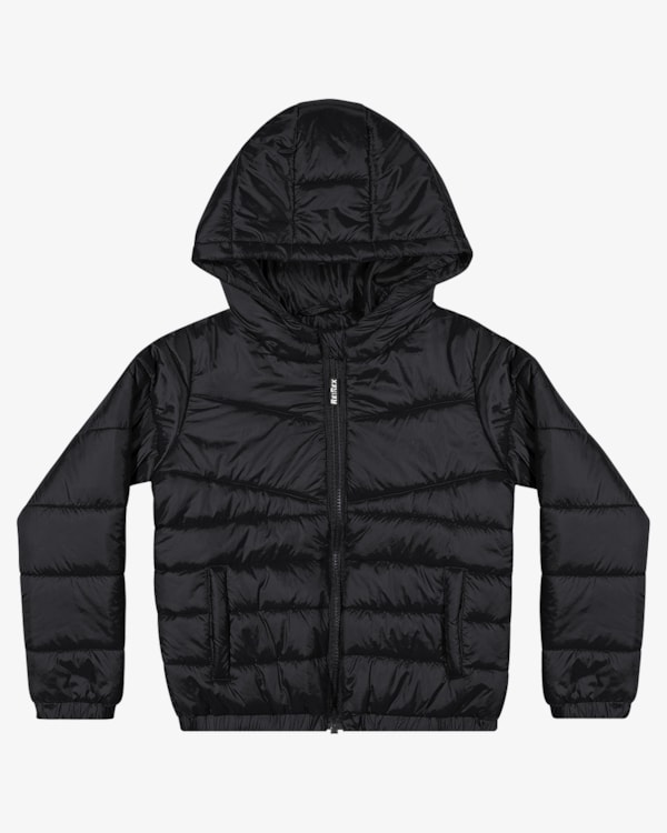 Jaqueta Puffer Infantil Menino com Capuz ReiRex - Preto