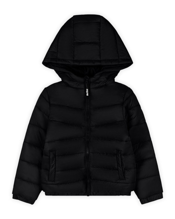 Jaqueta Puffer Infantil Menino com Capuz ReiRex - Preto