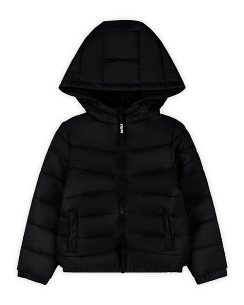Jaqueta Puffer Infantil Menino com Capuz ReiRex - Preto