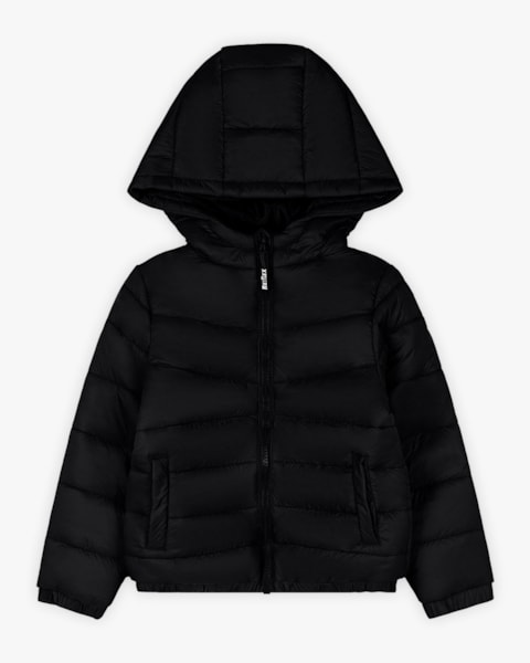 Jaqueta Puffer Infantil Menino com Capuz ReiRex - Preto