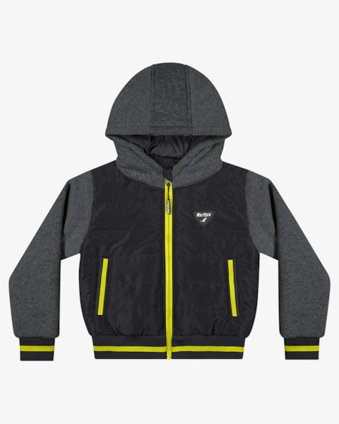 Jaqueta Puffer Infantil Menino com Capuz ReiRex - Preto