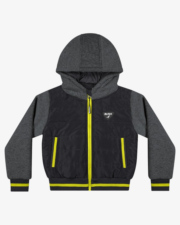 Jaqueta Puffer Infantil Menino com Capuz ReiRex - Preto