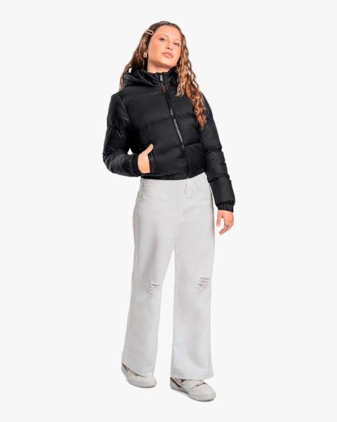 Jaqueta Puffer Juvenil Feminina com Capaz Removível - BaseD - Preto