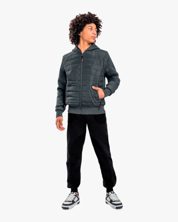 Jaqueta Puffer Masculina Juvenil com Mangas em Moletom - BaseD - Dark Mescla