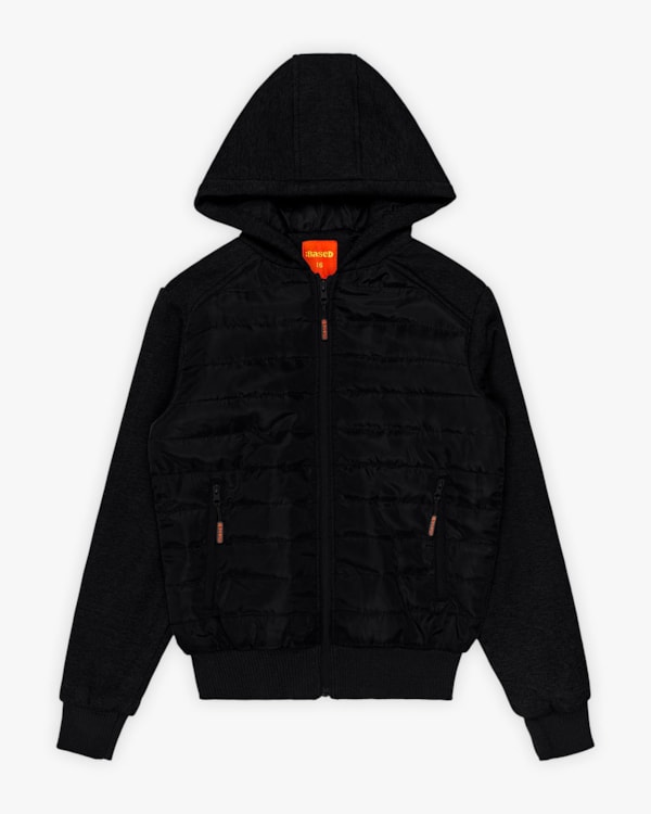 Jaqueta Puffer Masculina Juvenil com Mangas em Moletom - BaseD - Preto