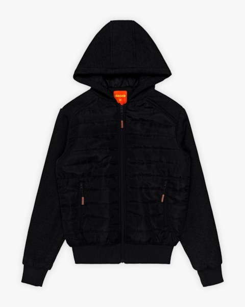 Jaqueta Puffer Masculina Juvenil com Mangas em Moletom - BaseD - Preto