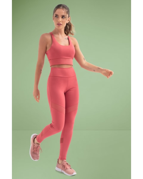 Legging Fitness com Tule Cereja Rosa